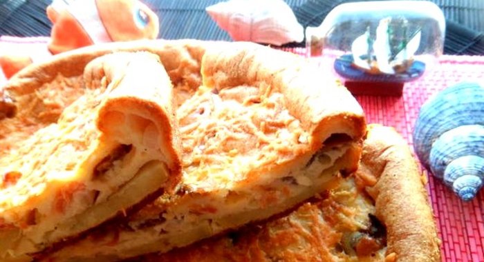 Наливной пирог с рыбой