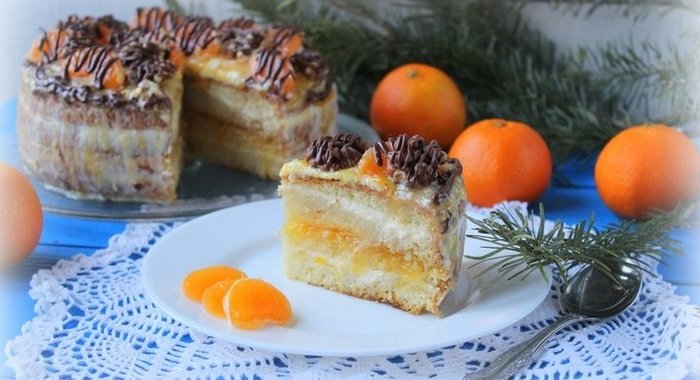Новогодний мандариновый торт