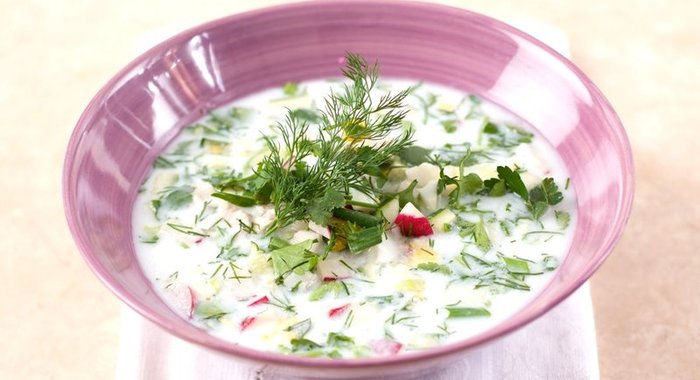 Окрошка на кефире с курицей