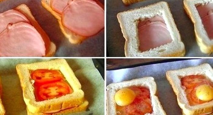 Запеченные бутерброды с ветчиной, помидорами и яйцами