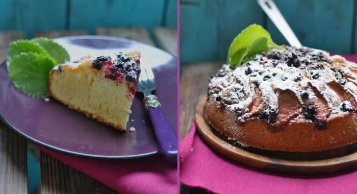 Йогуртовый пирог с персиком и смородиной