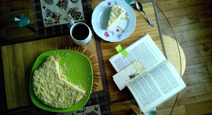 Творожно-лимонный насыпной пирог с бананом