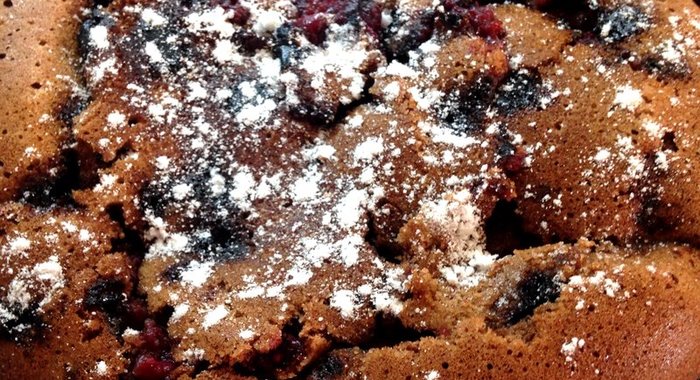 Бисквит с какао, корицей и черной смородиной в мультиварке