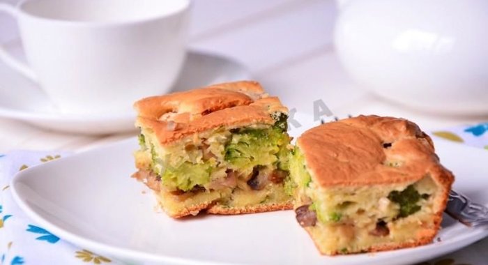 Пирог с брокколи и грибами