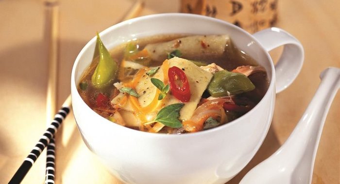 Куриный суп с лапшой в азиатском стиле