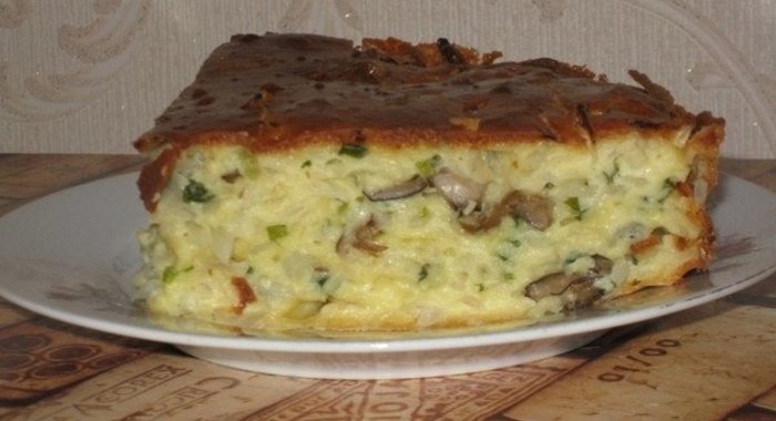 Пирог заливной с капустой и грибами
