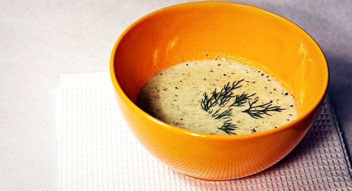 Сырный суп-пюре с шампиньонами и зеленой фасолью