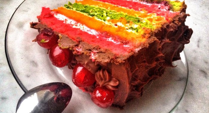 Радужный бисквитный торт