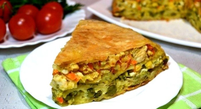 Пирог из лаваша с курицей