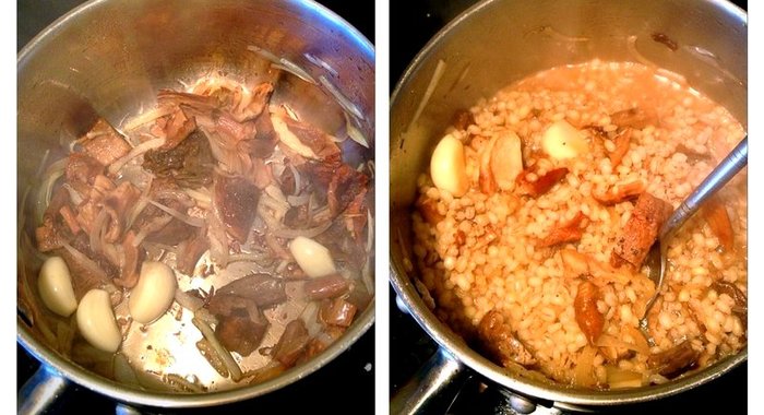 Ризотто из перловой крупы с белыми грибами