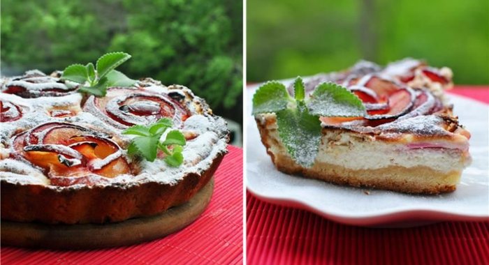 Сливовый пирог с творожным кремом