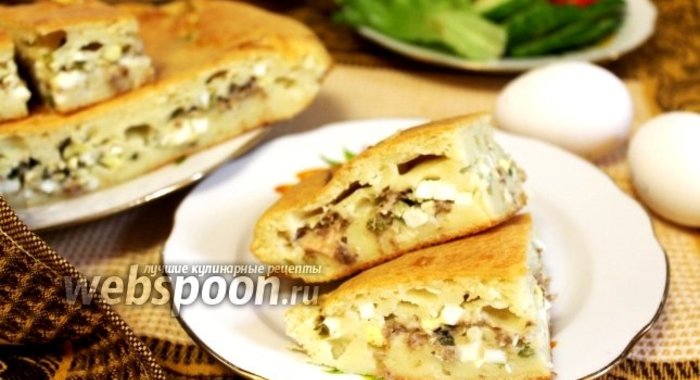 Заливной пирог на кефире с тунцом и яйцами