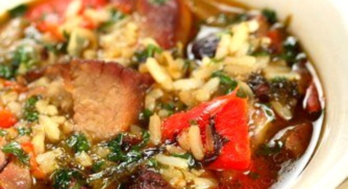 Суп из баранины с рисом, картофелем и алычой