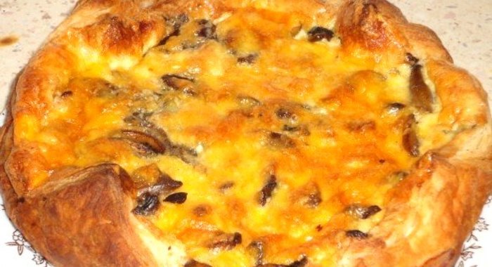 Открытый пирог с курицей и грибами