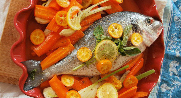 Дорада с морковью и цитрусовыми