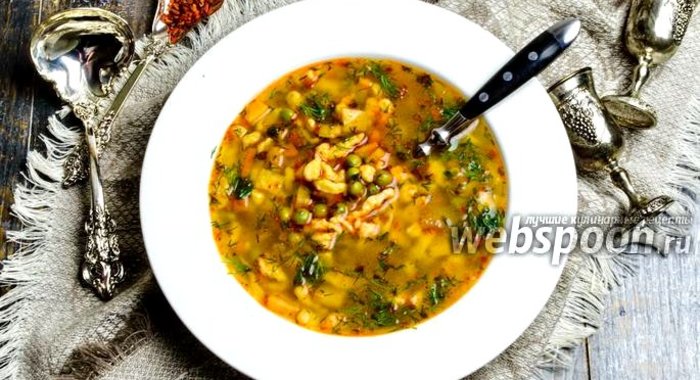 Суп гороховый с клёцками (Nokedli) по-венгерски