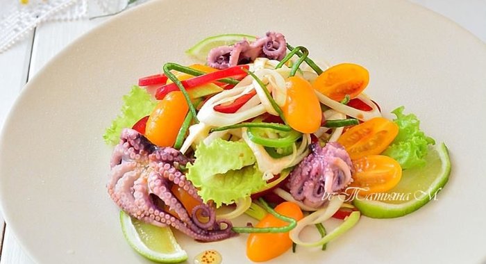 Салат с осьминогами Весенняя палитра