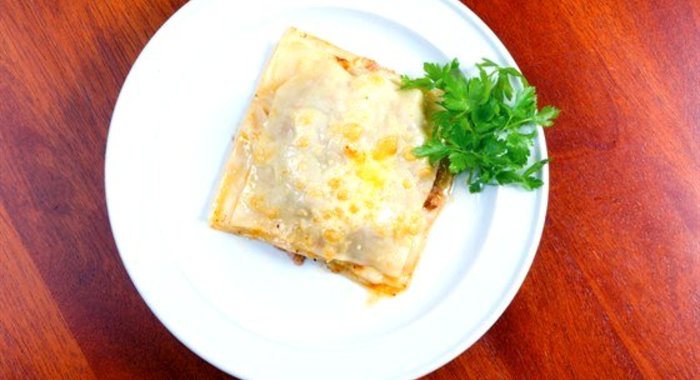 Лазанья с лососем и рататуем