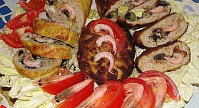 Рулет и котлеты с креветками Завтрак Великана