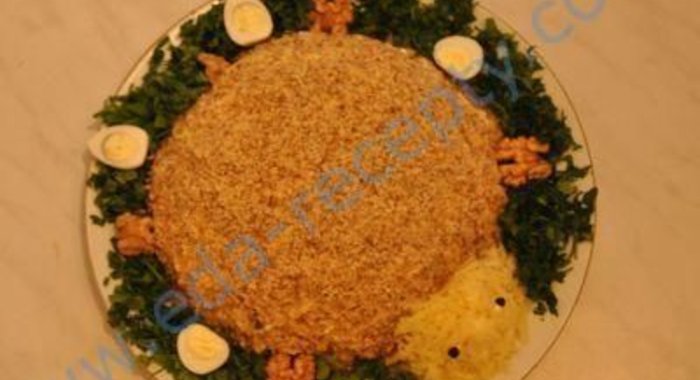 Салат Черепашка с курицей грецкими орехами
