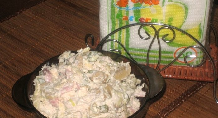 Салат грибной с ветчиной