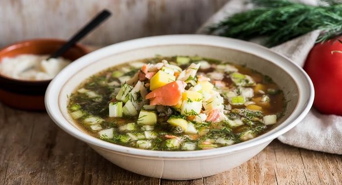 Окрошка рыбная на квасе