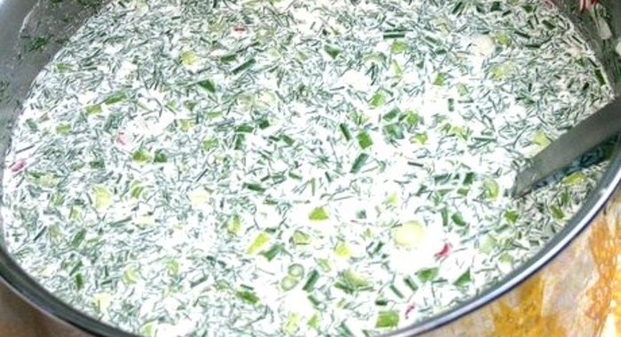 Окрошка на курином бульоне