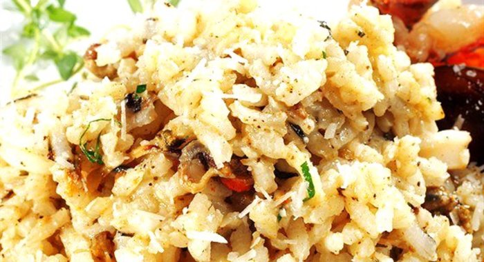 Ризотто с шампанским, креветками и гребешками