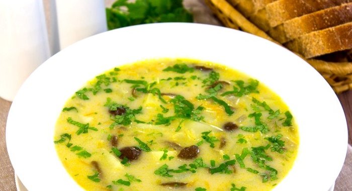 Сырный суп с опятами