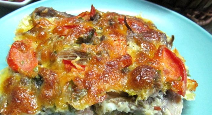 Запеканка с грибами и кабачком