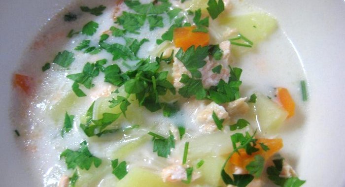 Сырный суп с семгой