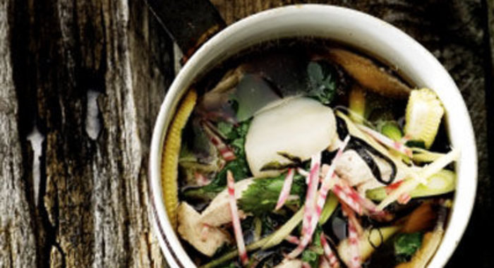 Постный овощной суп с морепродуктами