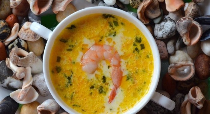Сырный суп с морепродуктами