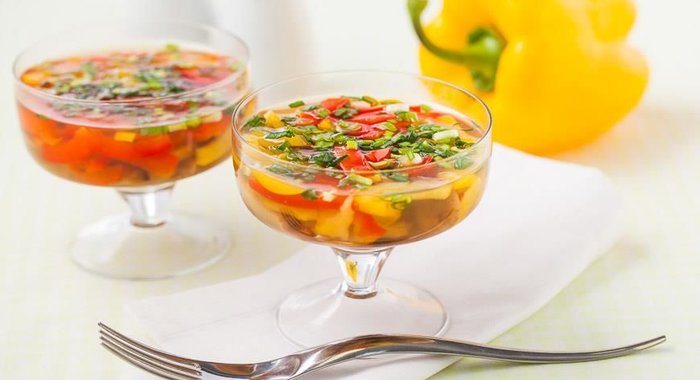 Заливное из шампиньонов и сладкого перца в мультиварке