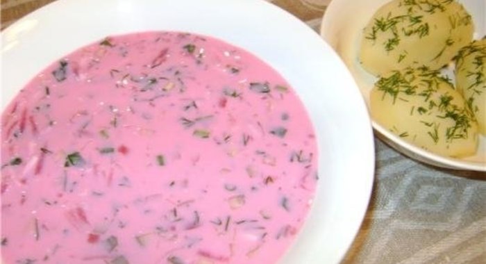 Окрошка на кефире со свеклой