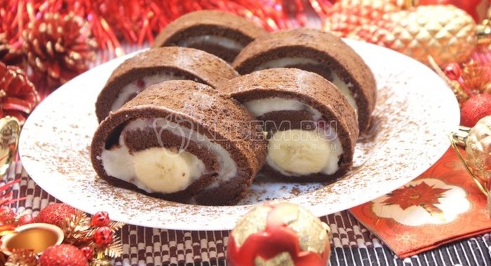 Новогодний шоколадный рулет