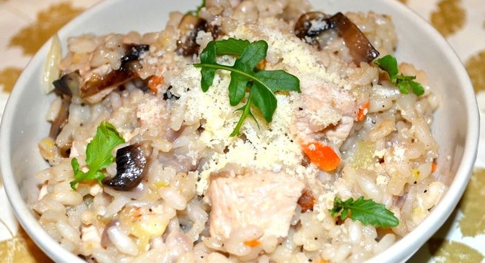 Непьяное ризотто с индейкой и грибами портобелло