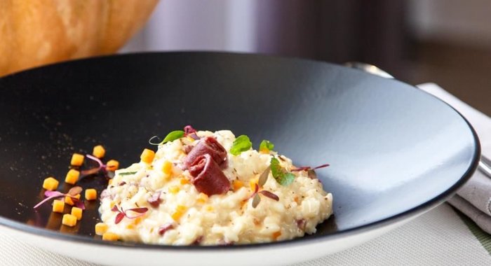 Ризотто с тыквой и копченой утиной грудкой