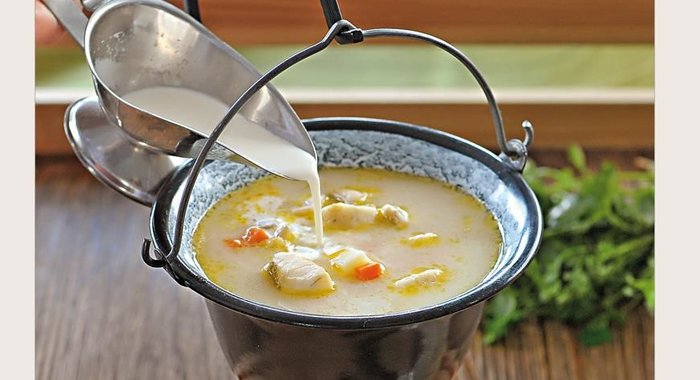 Уха рыбацкая из ершей на сливках