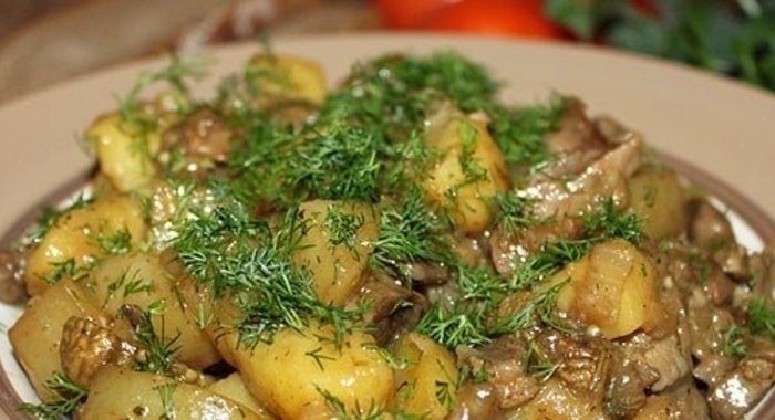 Жаркое из желудков куриных