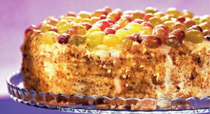 Творожный торт с виноградом