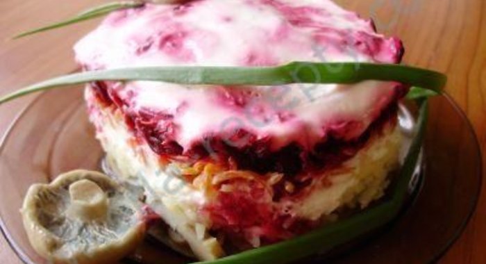 Соленые грузди под шубой с соевым майонезом