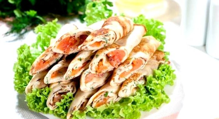 Блины с сыром рикотта и сёмгой