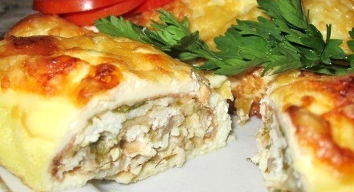 Яичные блинчики с курицей и грибами