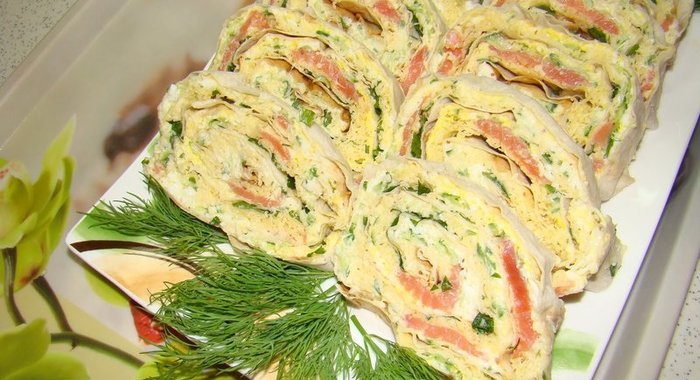 Рулет из лаваша с рыбой