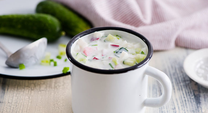 Легкая окрошка с редиской, на кефире