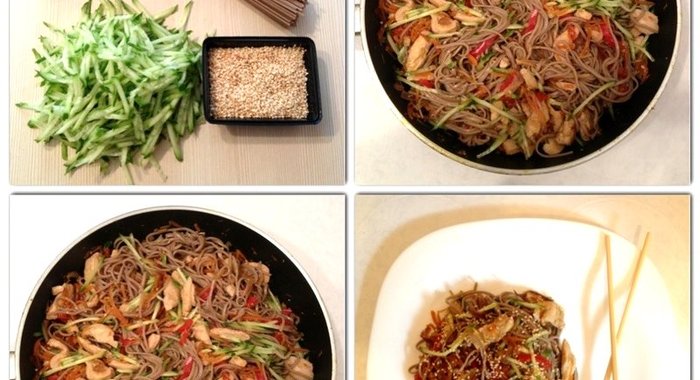 Гречневая лапша по‑японски с курицей и овощами