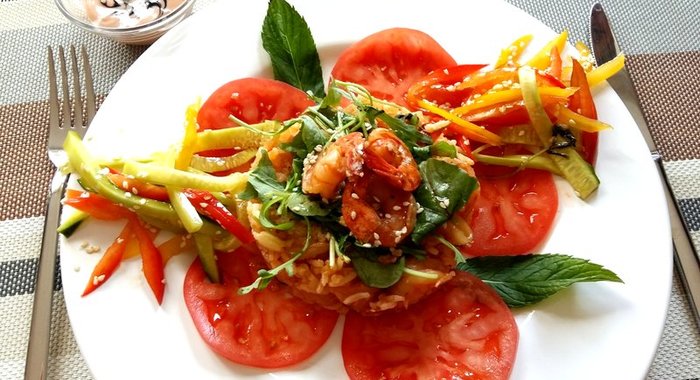 Имбирный «плов» с креветками