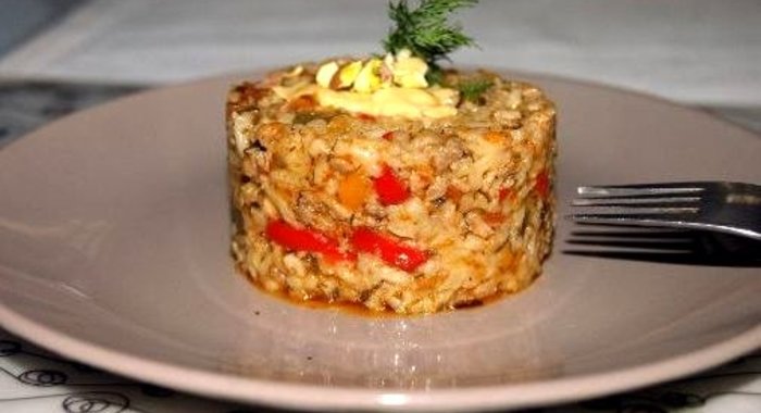 Ризотто с овощами и мясом