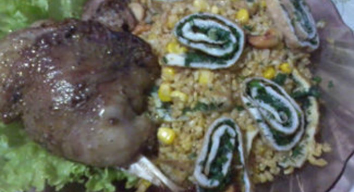 Кролик в маринаде из вермута с особенным булгуром